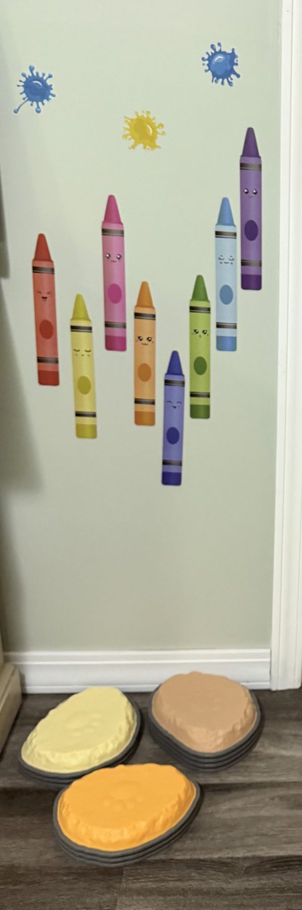 Creative activity wall with child-height materials