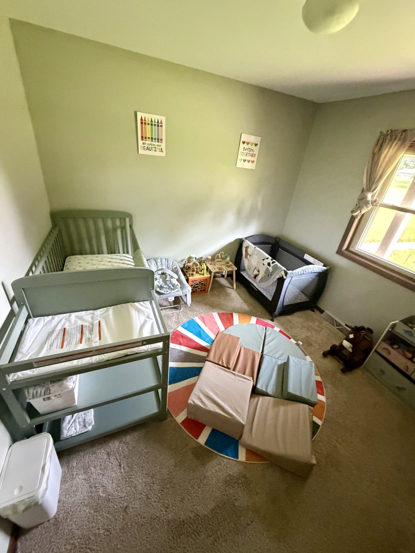 A wide view of the infant and toddler care room